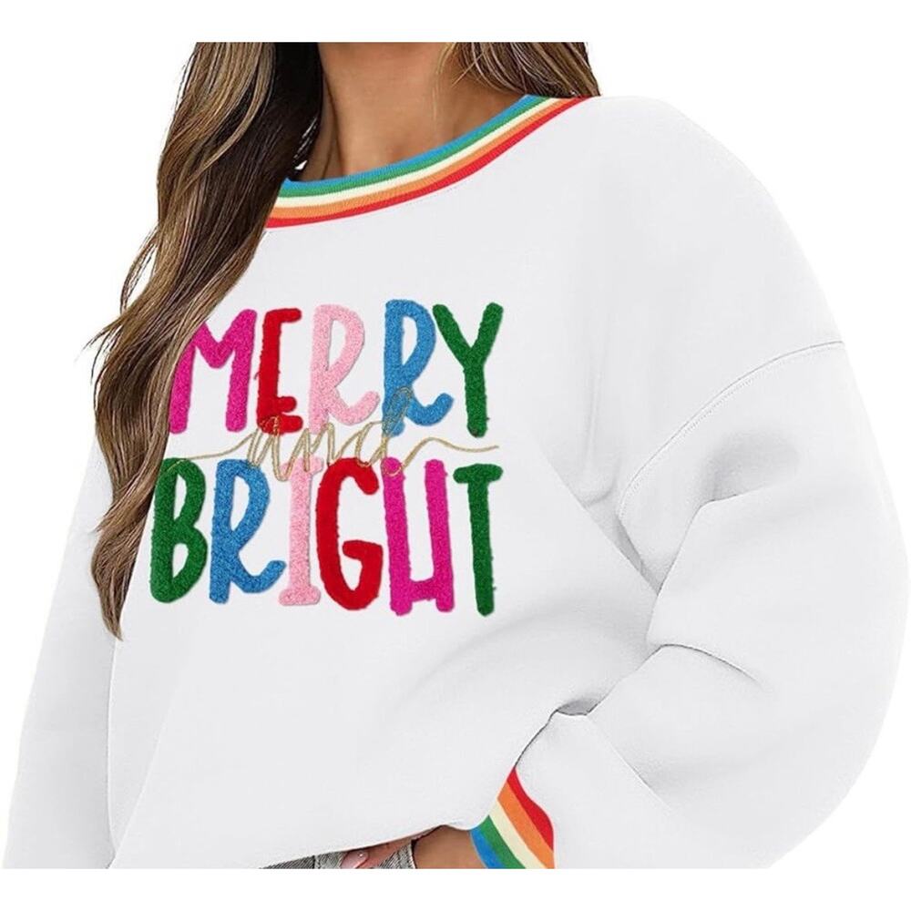 NWT Samring Christmas Sweatshirt Oversized Merry and Bright Sz Small - Picture 3 of 3